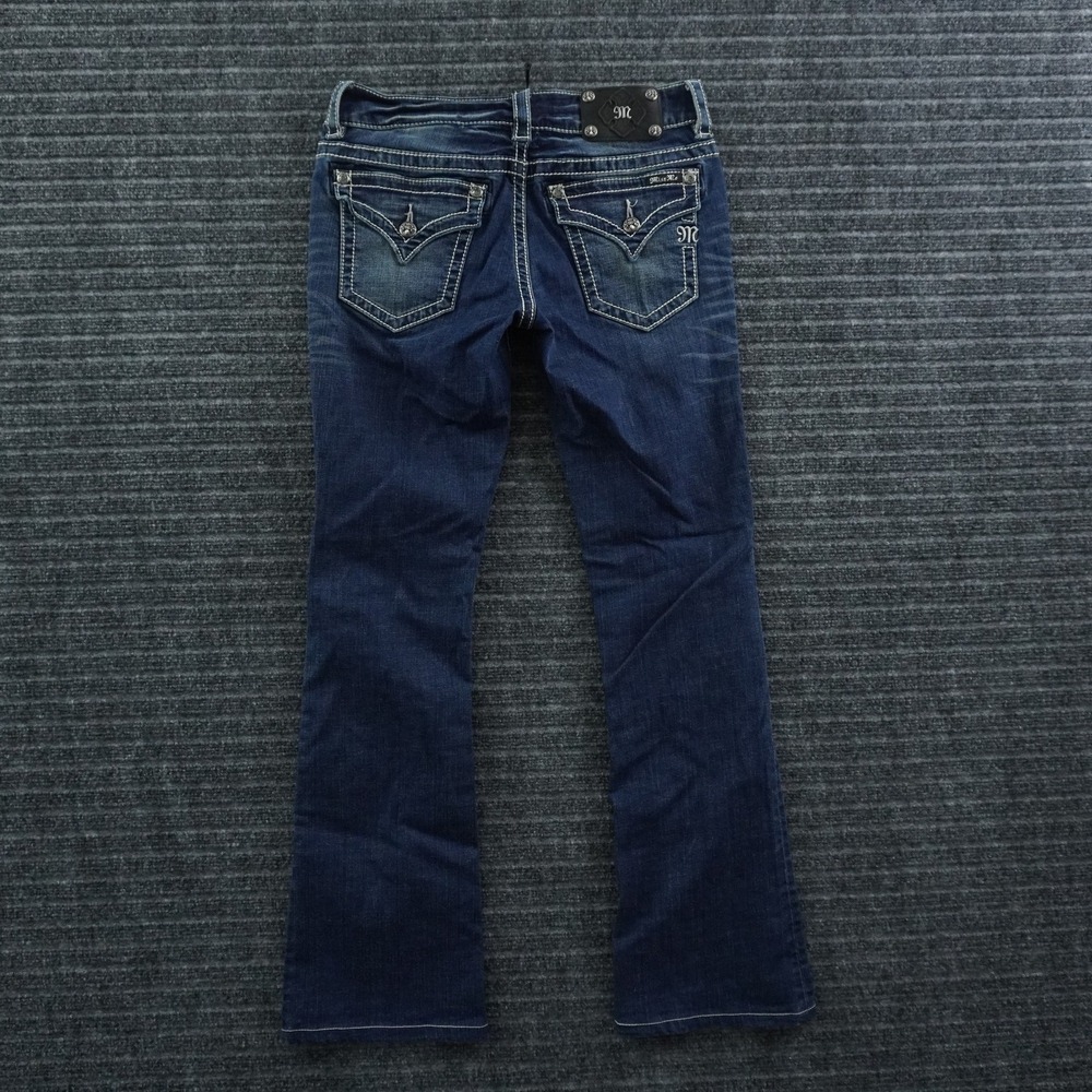 Miss Me Bootcut Jeans Womens 29 Blue Dark Wash Embroidered Flap Pocket Low Rise